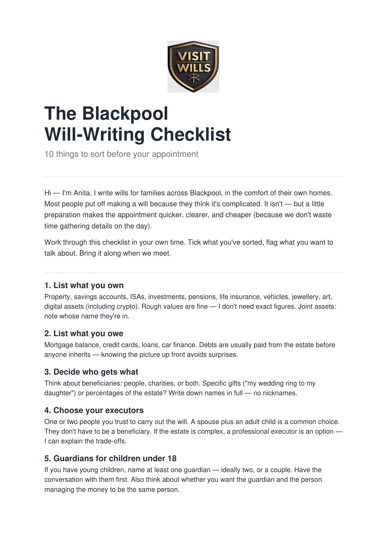 The Blackpool Will-Writing Checklist PDF